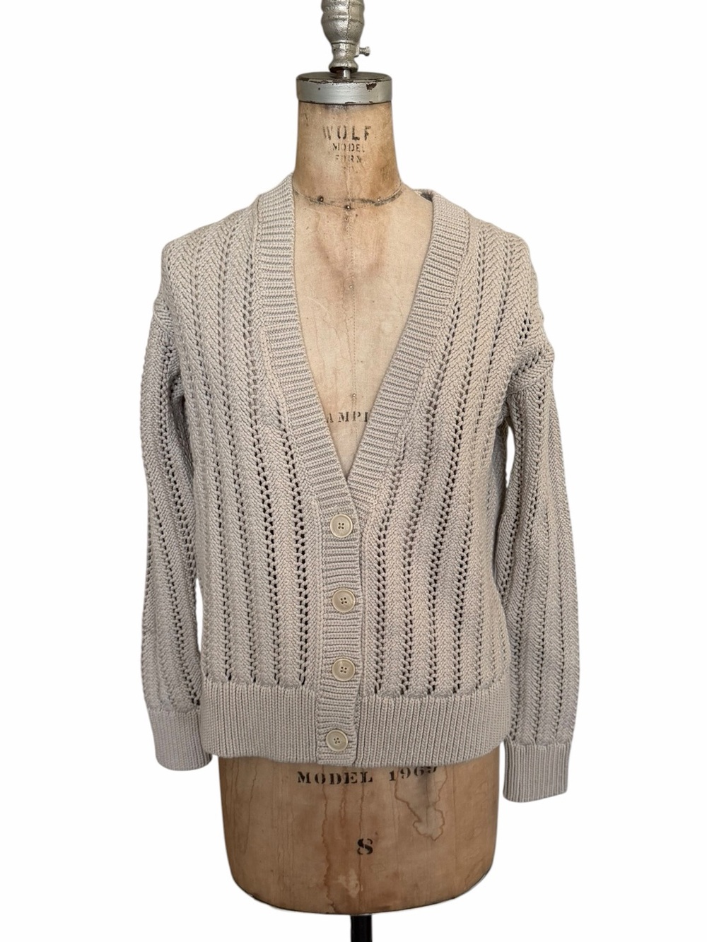 Haven Well Within Open Stitch Button Cardigan Taupe Size S EUC Fishermancore